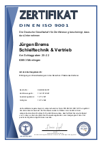DIN EN ISO 9001 Zertifikat  Jrgen Brems  Schleiftechnik & Vertrieb